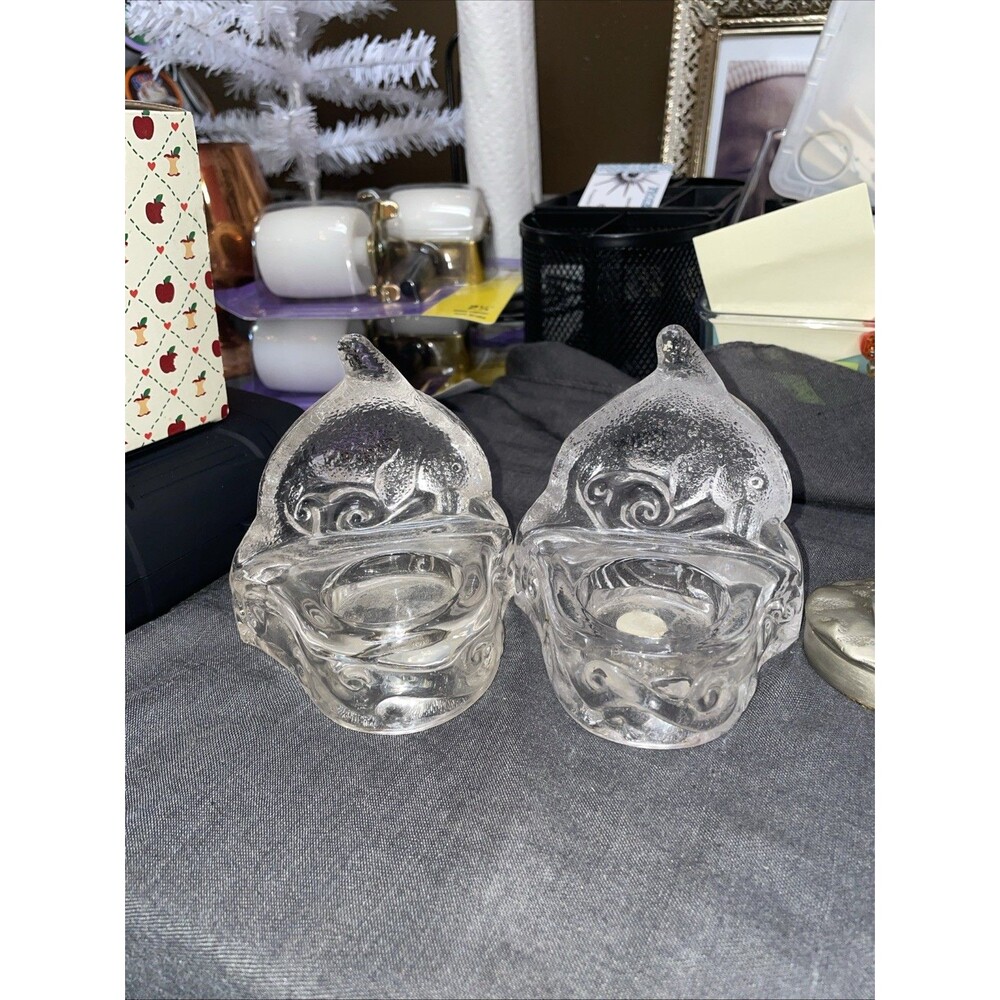 Vintage 1980s 1990s RETIRED Set of 2 PartyLite Tea Light Dolphin Candle Holders